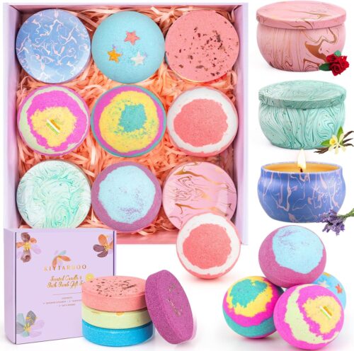 Bath Bombs for Women Gift Set – Valentines Day Gifts for Her, Bath Sets for Women Gift – 5 Large Bath Bomb Set with 4 Shower Steamers & 3 Candles for Women – Birthday/Thanksgiving/Mother’s Day Gifts