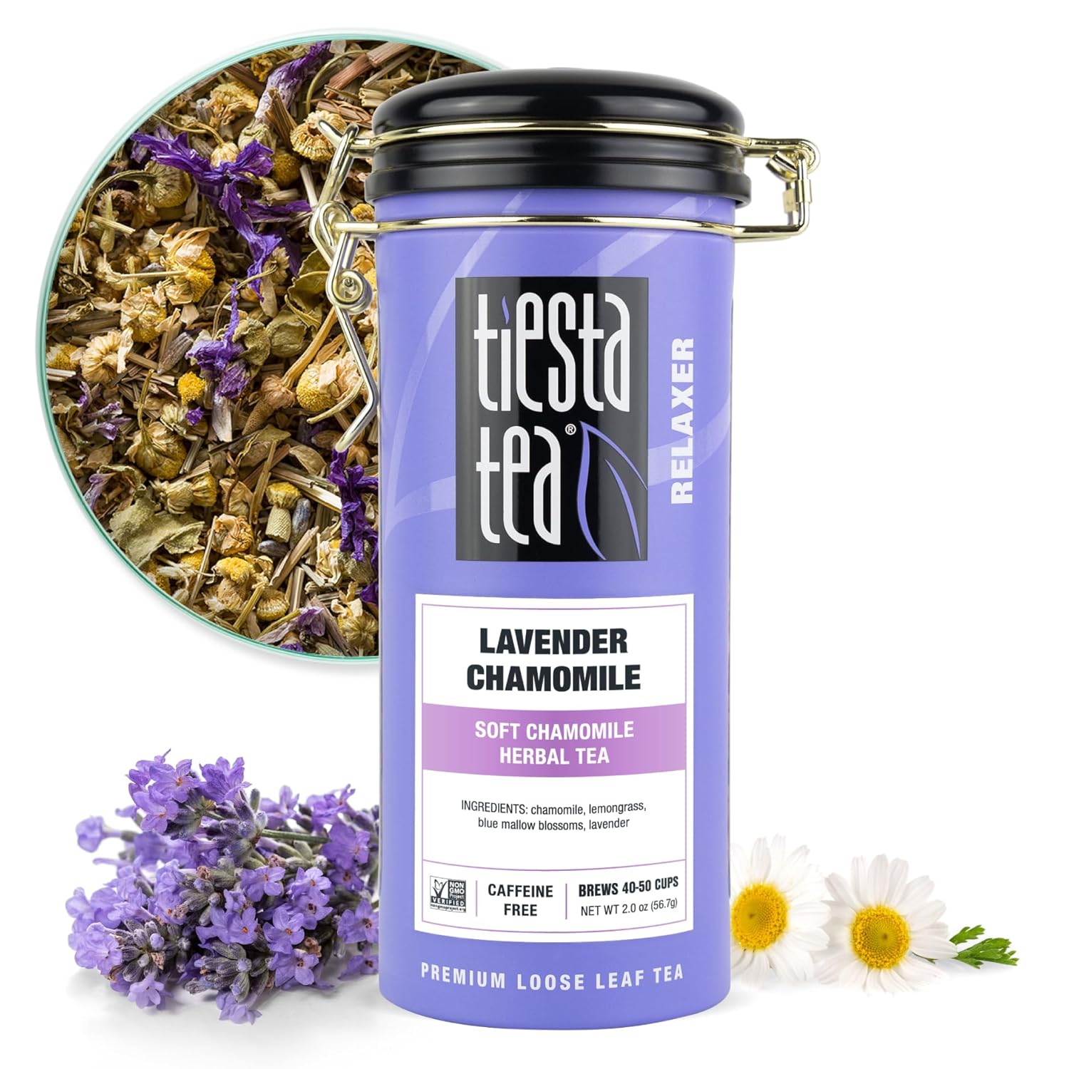 Tiesta Tea - Lavender Chamomile Herbal Tea | Loose Leaf | Calming Blend with Chamomile | Lavender | Lemongrass | Caffeine-Free Herbal | Great for Hot or Iced Brews | Refillable Tin | 50 Cups | 2 Ounce
