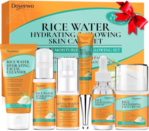 Womens & Teens Wife Birthday Gift Ideas,Skin Care Set,Professional Hydrate Glow Repair Anti-Aging Rice Water Facial Skin Care Routine Kit,Skincare Gift Set for Teenage Girl Womens Gifts for Christmas