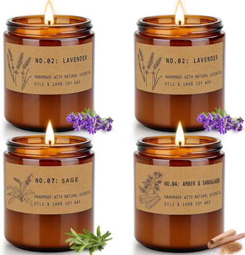 Aromatherapy Candles for Home Scented, Candle Gift Set for Stress Relief | Meditation | Yoga | SPA | Relaxing, Amber Jar Candles for Women, Birthday, Valentine, Christmas Day, 7.1 oz – Pack of 4