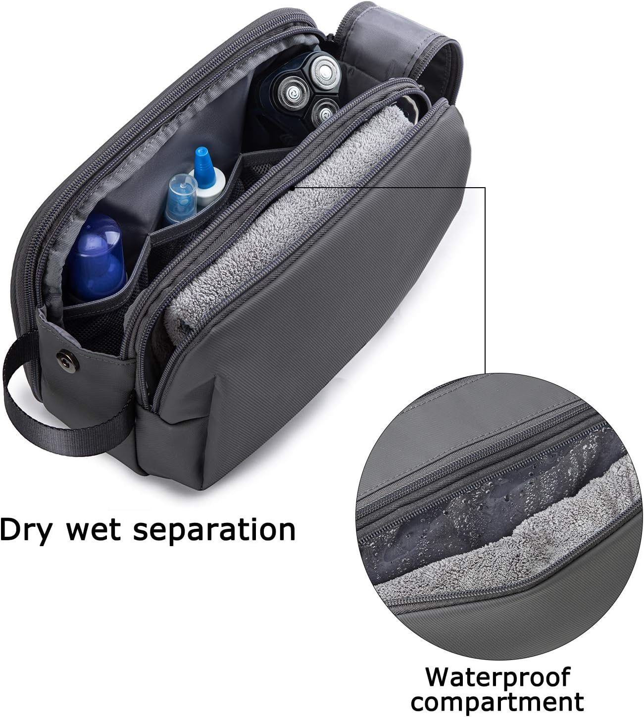 BAGSMART Toiletry Bag for Men, Travel Toiletry Organizer Dopp Kit Water-resistant Shaving Bag for Toiletries Accessories, Door Room Essentials,Grey-medium - Image 3