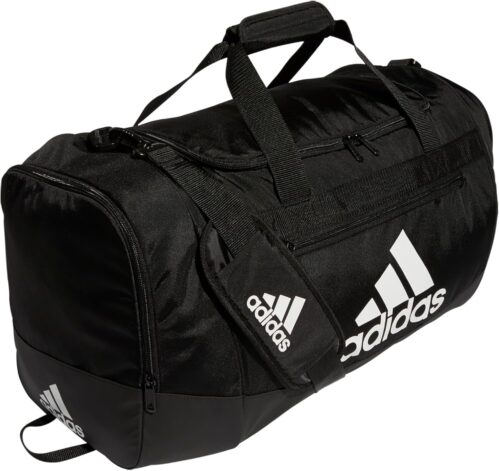 adidas Unisex Adult Defender IV Large Duffel, Sports Duffle Men and Women, Durable Gym Bags, Black/White, Medium (66L)