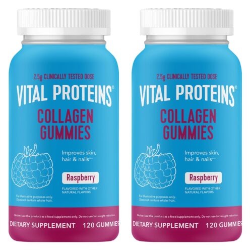 Vital Proteins Collagen Gummies, 2.5g of Clinically-Tested Collagen for Hair, Skin, Nails & Wrinkles, 120 ct Bottle, Pack of 2, Raspberry Flavor