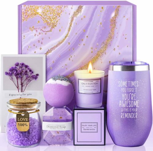 Gifts for Women, Mom, Wife, Girlfriend, Sister, Her – Happy Birthday, Christmas, Valentine’s Day, Mothers Day Gifts – Lavender Spa Gift Basket Set