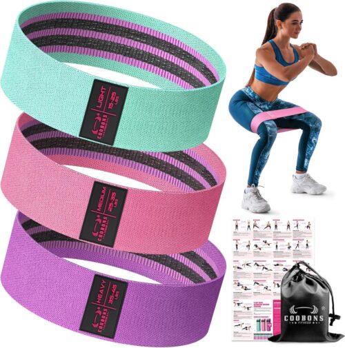 Fabric Resistance Bands for Working Out – Exercise Bands for Women and Men, Booty Bands for Legs and Butt, Yoga, Pilates, Rehab, Fitness and Home Workout