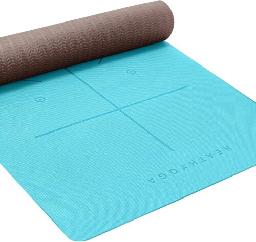 Heathyoga Eco Friendly Non Slip Yoga Mat, Body Alignment System, SGS Certified TPE Material – Textured Non Slip Surface and Optimal Cushioning,72″x 26″ Thickness 1/4″