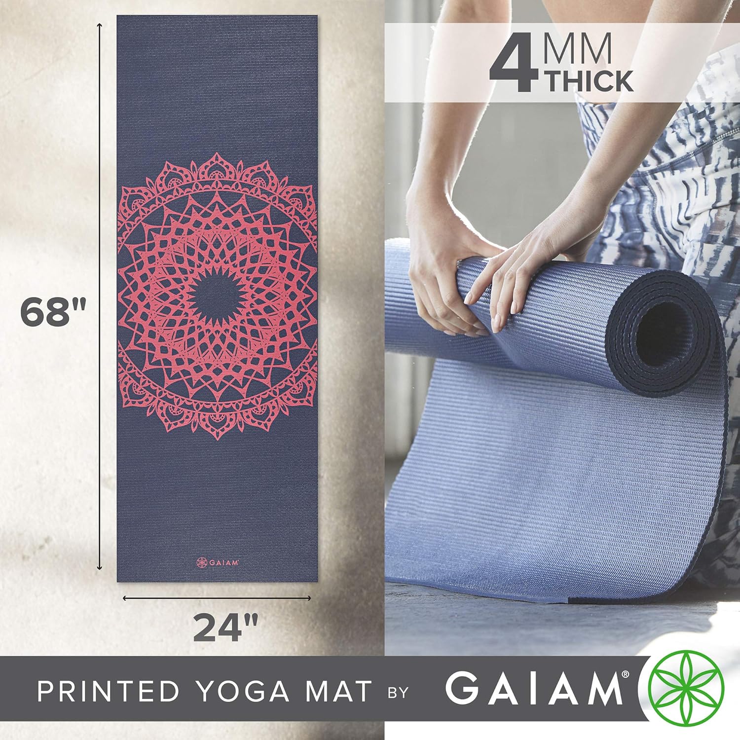 Gaiam Print Yoga Mat, Non Slip Exercise & Fitness Mat for All Types of Yoga, Pilates & Floor Exercises - Image 3